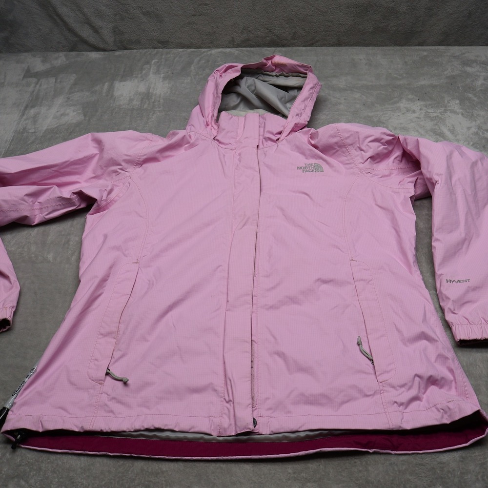 North Face Jacket Womens Large Pink Ripstop Waterproof Full Zip Hooded Wind Rain